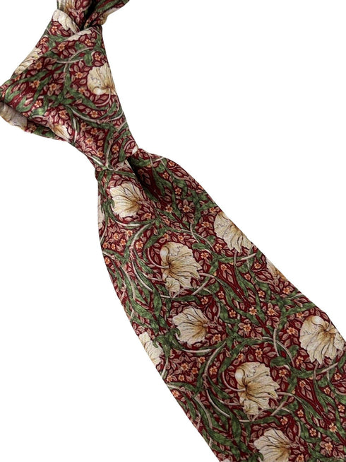 dark red maroon tie with  william morris pimpernel floral design